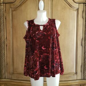 Vintage America Blues Cold Shoulder Long Sleeve Velour Blouse